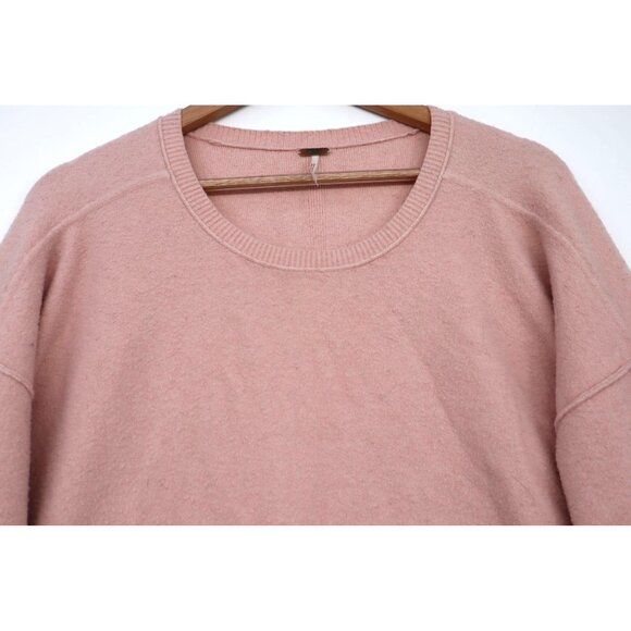 Free People Pink Wool-Blend Oversized Sweater L Womens Long Sleeve Academia Boho - Picture 3 of 8